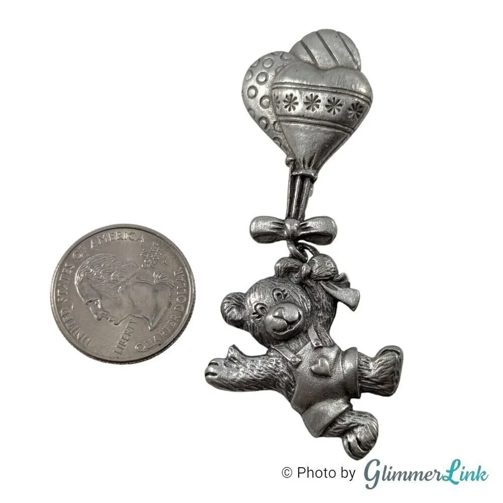 Spoontiques Teddy Bear Balloons Pewter 4202 Brooch Pin
